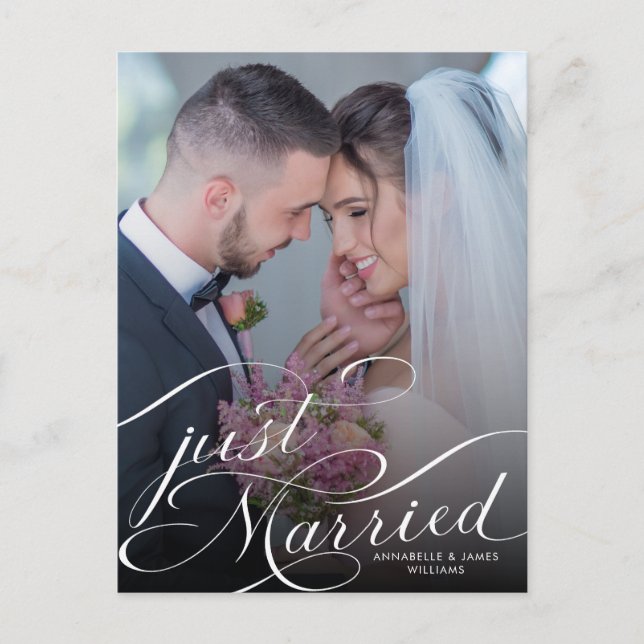 Just Married Elegant Photo Wedding Announcement Postcard (Front)