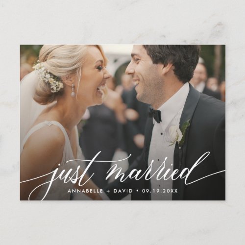 Just Married Elegant Photo Wedding Postcard
