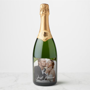 Just Married Elegant Photo Wedding Sparkling Wine Label