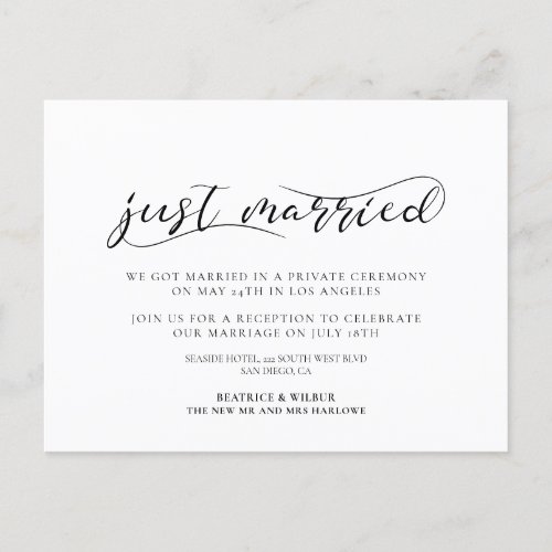 Just married Elegant romantic announcement Postcard