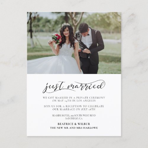 Just married Elegant romantic wedding announcement Postcard