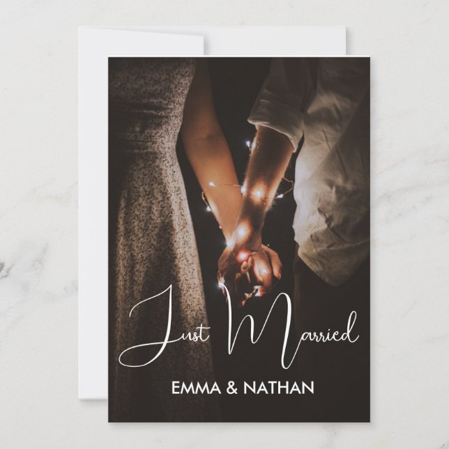 Just married Elegant romantic wedding photo card (Front)