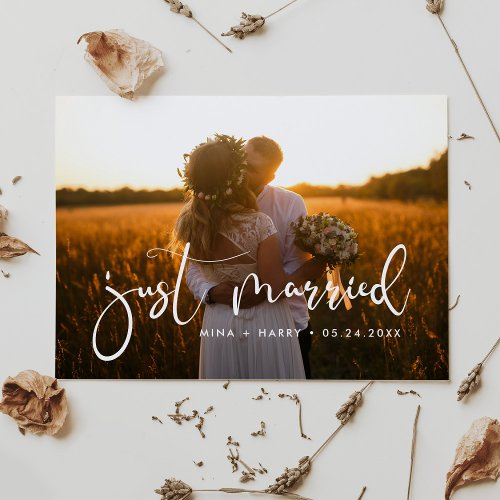 Just married Elegant romantic wedding photo Postcard