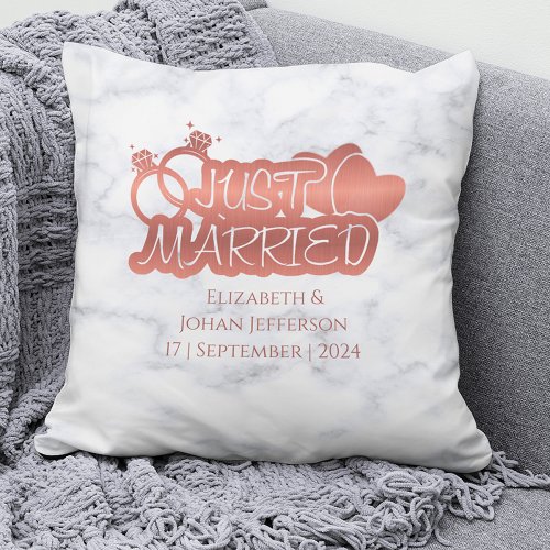 Just Married Elegant Rose Gold Wedding Souvenirs Throw Pillow