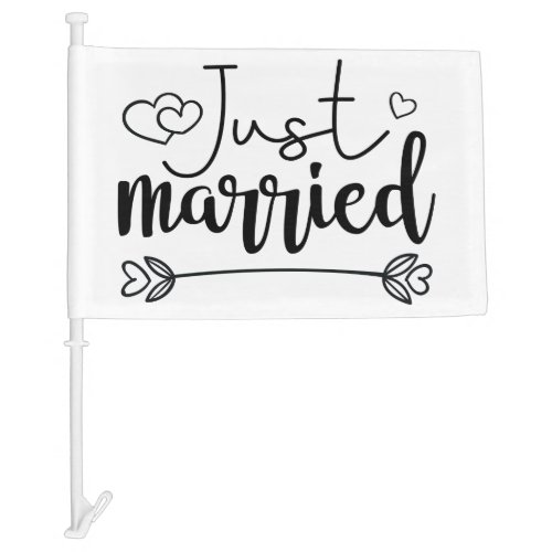 Just married elegant script wedding  car flag