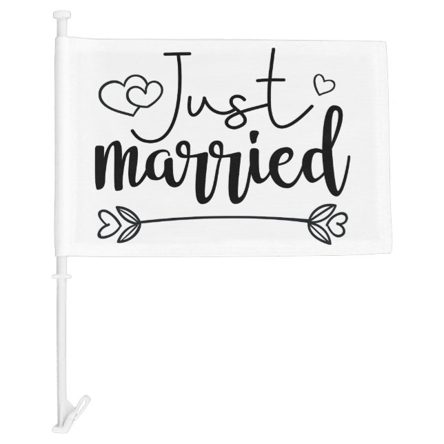 Just married elegant script wedding  car flag (Front)