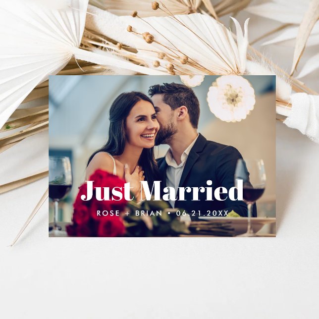 Just Married Elegant Script Wedding Custom Photo  Announcement (Creator Uploaded)