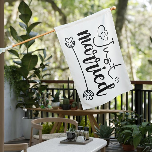 Just married elegant script wedding house flag (Creator Uploaded)