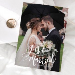 Just Married Elegant Script Wedding Photo  Announcement