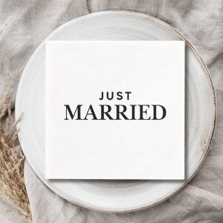 Just Married Elegant Simplistic Wedding Napkins