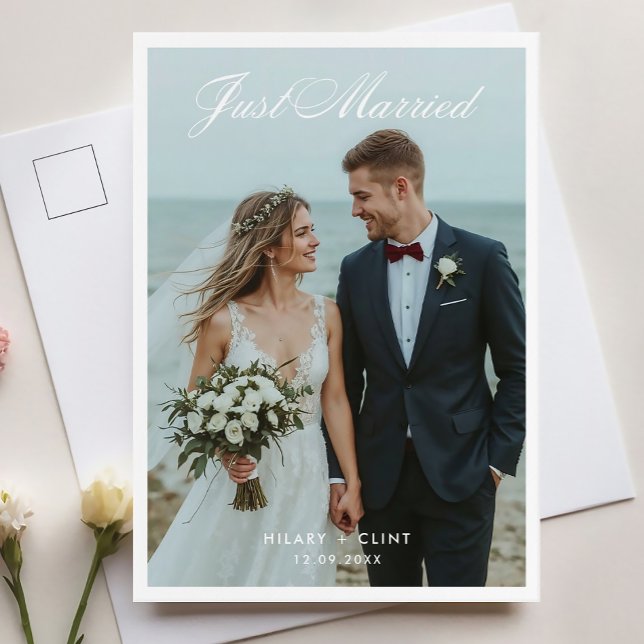 Just Married Elegant Wedding Photo Announcement Postcard (Creator Uploaded)