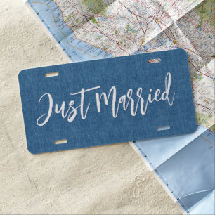 Just Married Elegant White Script Typography License Plate
