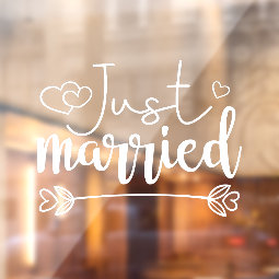 Just married elegant white script wedding window cling | Zazzle