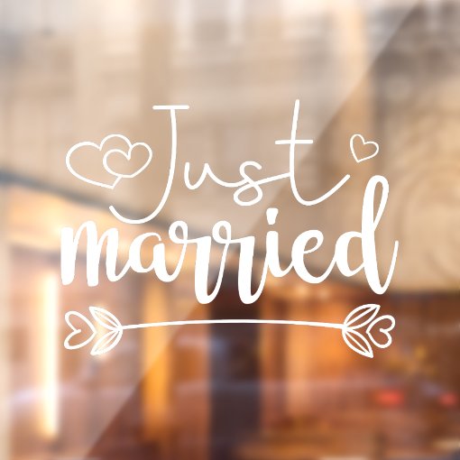 Just married elegant white script wedding window cling | Zazzle