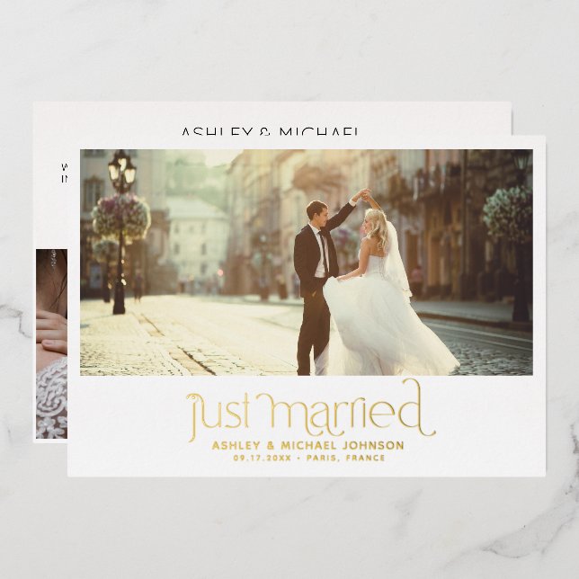 Just Married Elopement 4 Photo Reception Only Gold Foil Invitation (Front/Back)