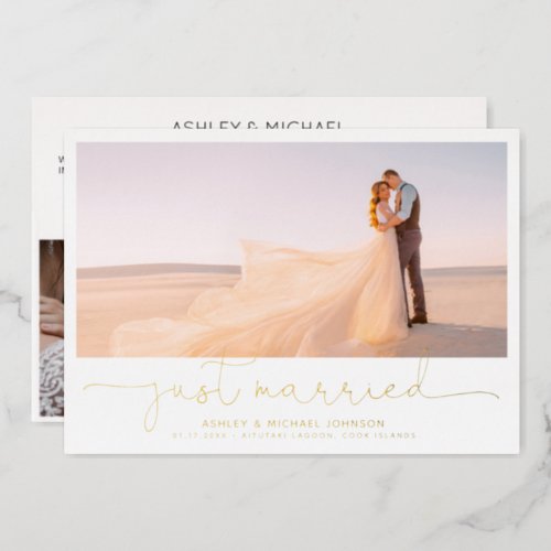 Just Married Elopement 4 Photo Reception Only Gold Foil Invitation