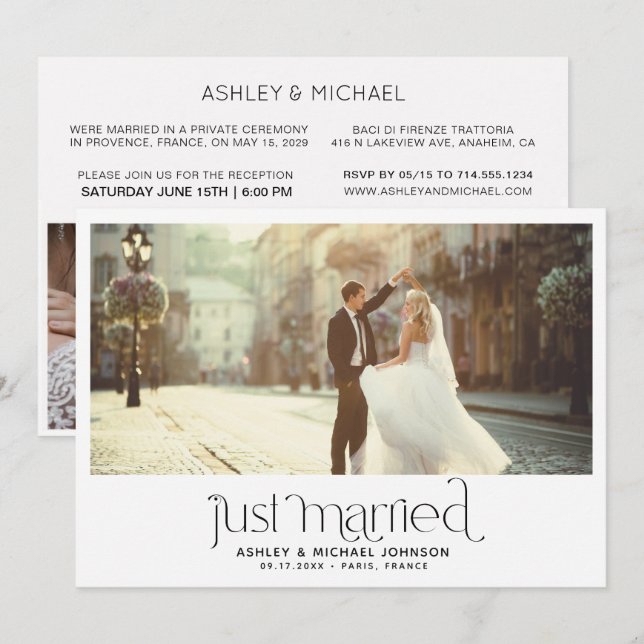 Just Married Elopement 4 Photo Reception Only Invitation (Front/Back)