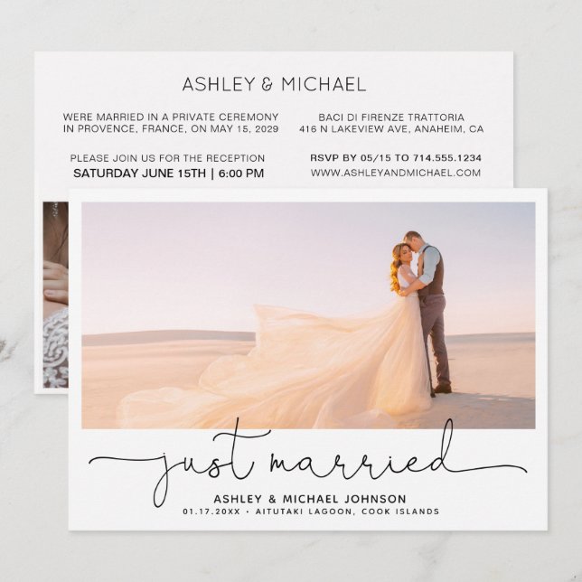 Just Married Elopement 4 Photo Reception Only Invitation (Front/Back)