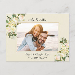 Just Married Elopement Photo Floral Elegant Roses Invitation Postcard