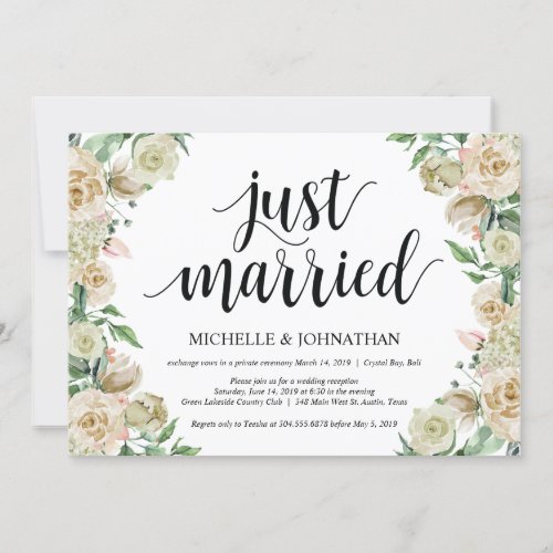 Just married Elopement Reception Invitation Card