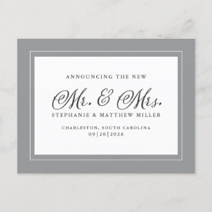 Just Married Elopement Ultimate Gray Chic Elegant Invitation Postcard