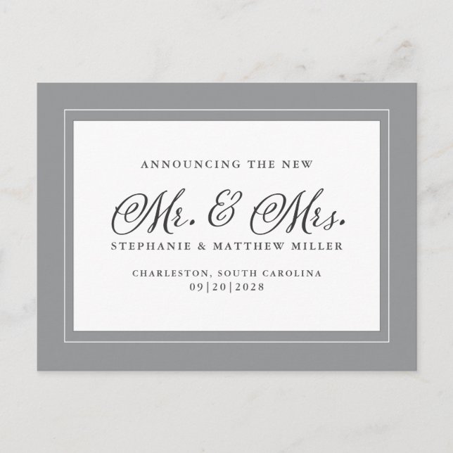 Just Married Elopement Ultimate Gray Chic Elegant Invitation Postcard (Front)