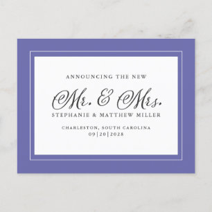 Just Married Elopement White Elegant Periwinkle Invitation Postcard