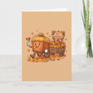 Just Married Fall Hayride Wedding Cartoon Design Card