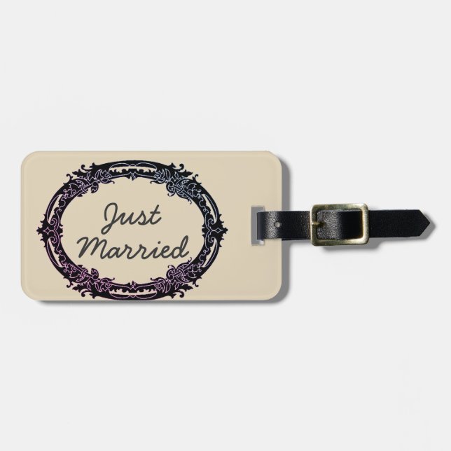 Just Married Fancy Personalized Luggage Tag (Front Horizontal)
