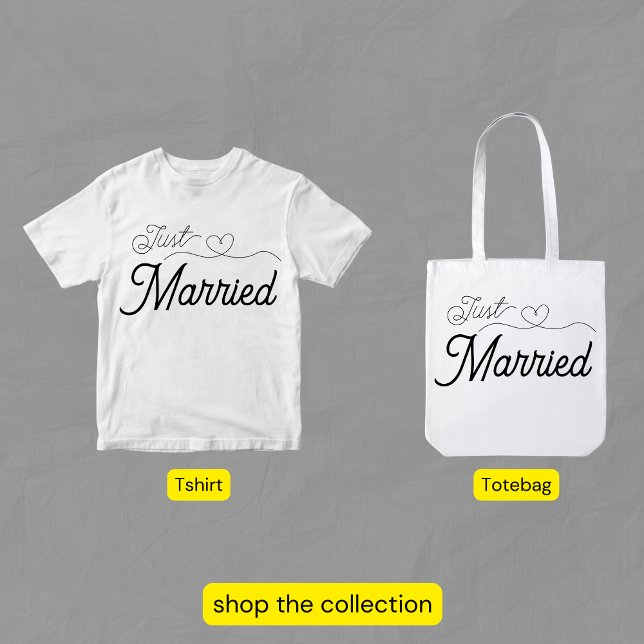 Just Married Fancy Script Heart Newlywed T-Shirt (Creator Uploaded)