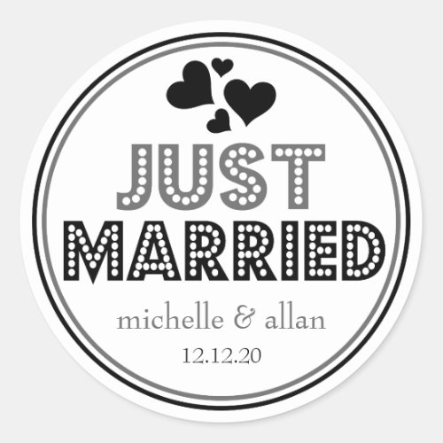 Just Married Favor Stickers Black  Gray