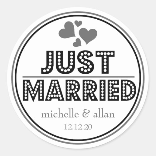 Just Married Favor Stickers Black  Gray