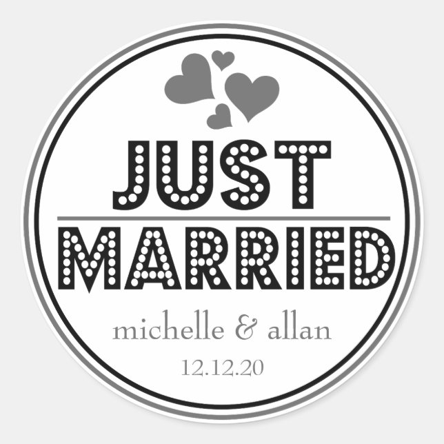 Just Married Favor Stickers (Black / Gray) (Front)