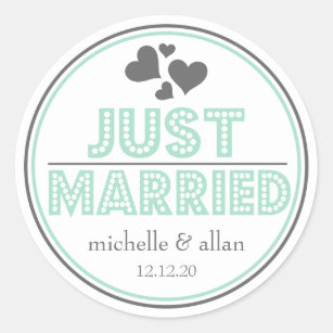 Just Married Favor Stickers (Mint Green / Gray)