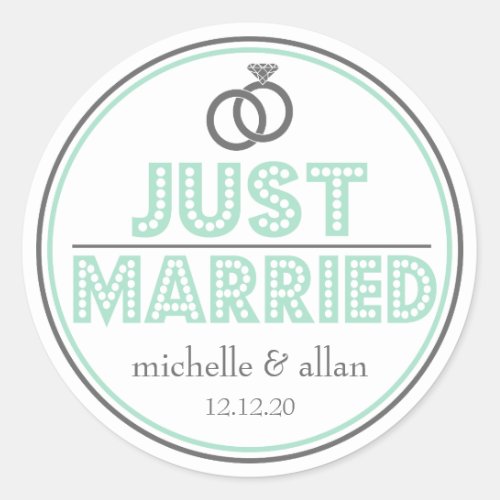 Just Married Favor Stickers Mint Green  Gray