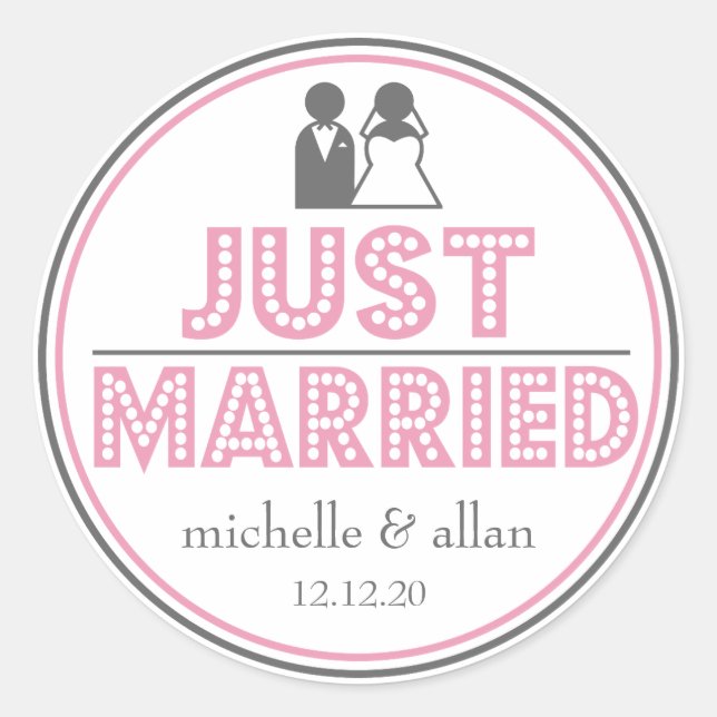 Just Married Favor Stickers (Pink / Gray) (Front)