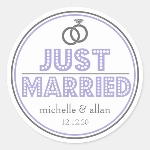Just Married Favor Stickers Purple  Gray