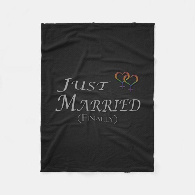 Just Married (Finally) Lesbian Pride Design Fleece Blanket (Front)