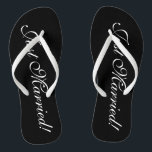 Just Married flip flops for bride and groom couple<br><div class="desc">Just Married flip flops set for bride and groom couple. Personalizable elegant flipflops for bride's entourage / team bride. Make your own personalized wedge sandals for bride, brides maid, maid of honor, flower girl, mother of the bride, mother of the groom, guest etc. Cute summer slippers for nautical or beach...</div>