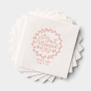 Just Married Floral Flourish Name and Wedding Date Foil Napkins