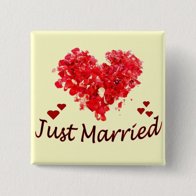 "Just Married" Floral Heart Button (Front)