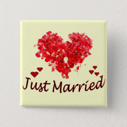 &quot;Just Married&quot; Floral Heart Button