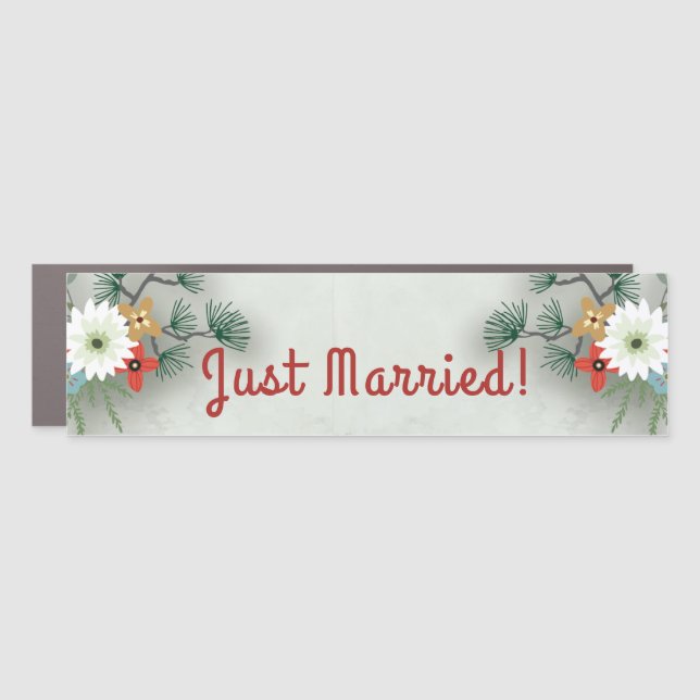 Just Married Floral Rustic Car Magnet (Front)
