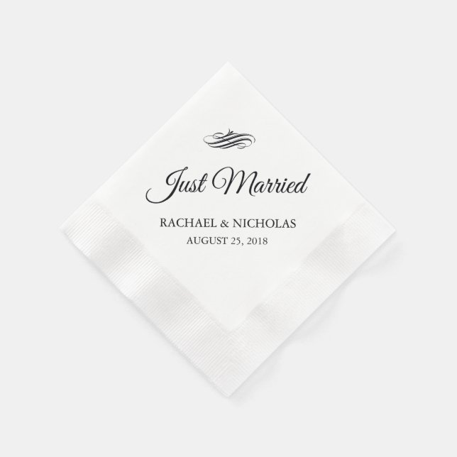 Just Married Flourish | Wedding Reception Paper Napkins (Corner)