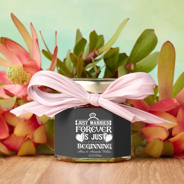 Just married forever is just beginning Wedding Honey Jar Favors (Insitu (Wedding))