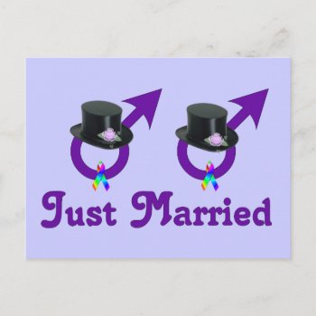 Just Married Formal Gay Male Announcement Postcard by orsobear at Zazzle