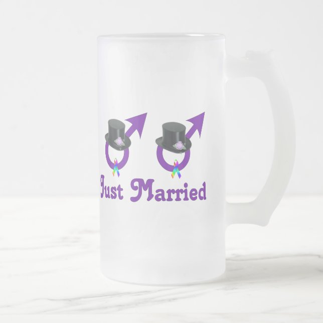 Just Married Formal Gay Male Frosted Glass Beer Mug (Right)