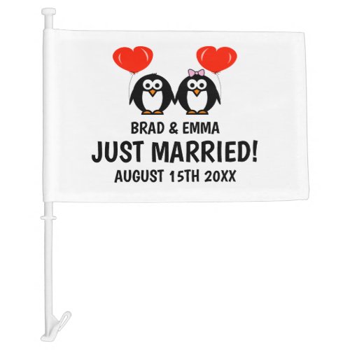 Just Married funny cartoon car flag for wedding