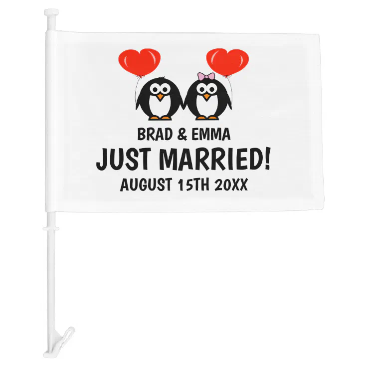 Just Married funny cartoon car flag for wedding | Zazzle Just Married funny cartoon car flag for wedding | Zazzle