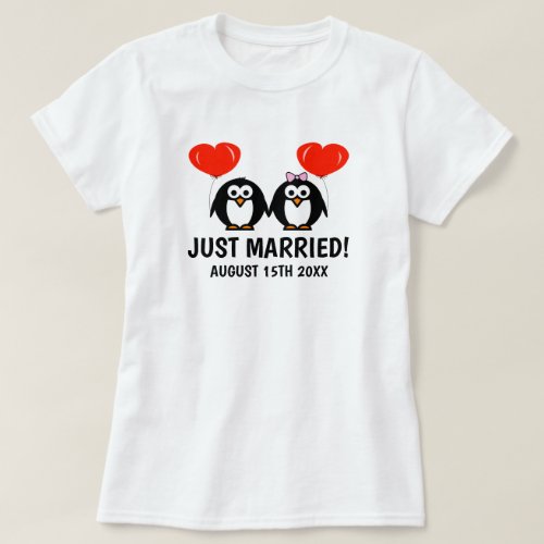 Just married funny cartoon t shirt for newly weds